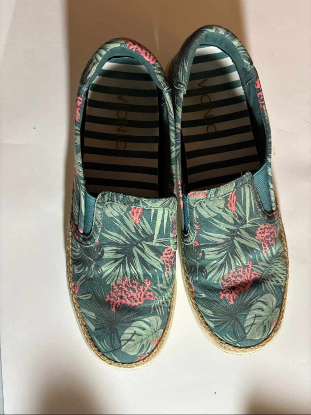 Vionic Tropical Print Slip-On Espadrilles in Green and Coral